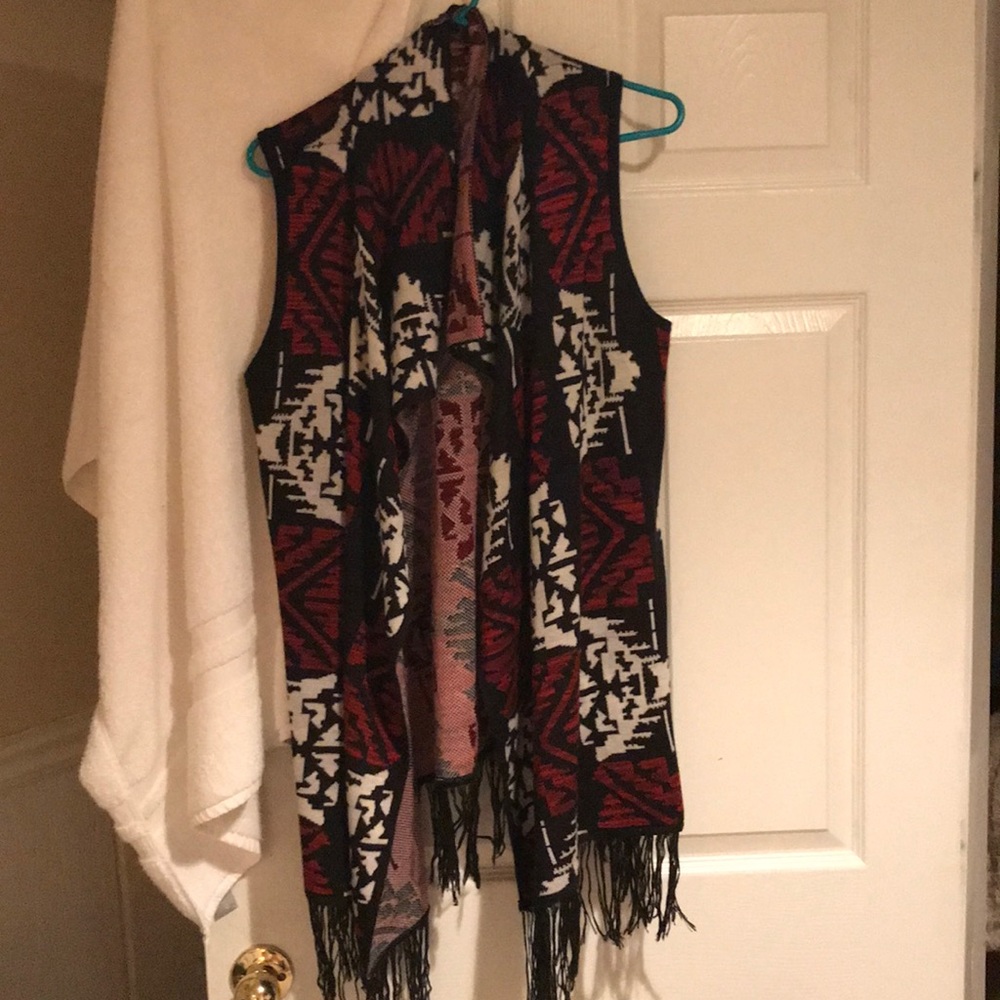 Black, Red & White Fringe Vest